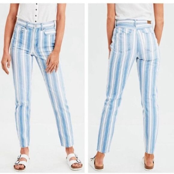 American Eagle High Rise Striped Mom Jeans size 2 - Picture 1 of 10
